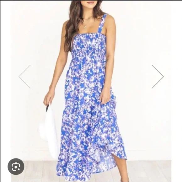 Pink Lily Endless Hope Blue Floral Smocked Bust Maxi Dress